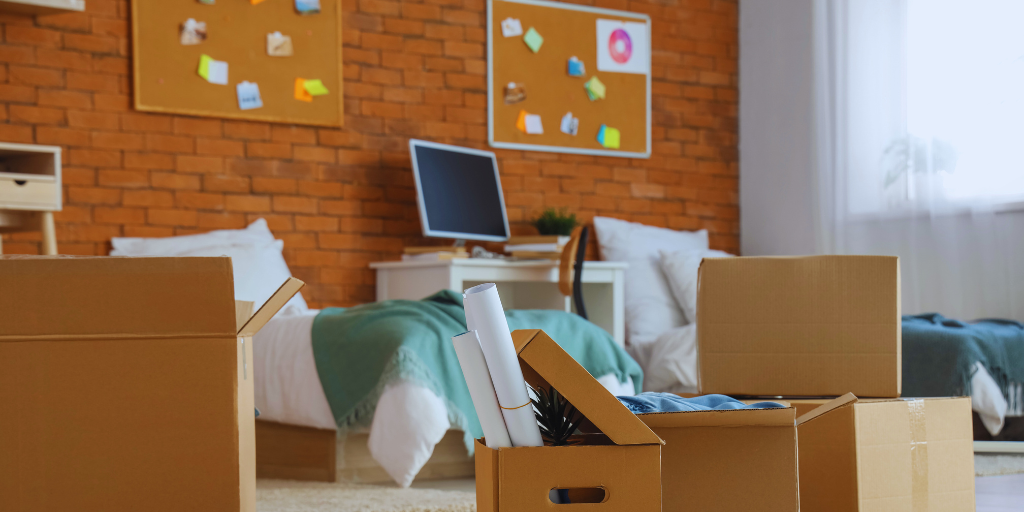 a student residence with boxes
